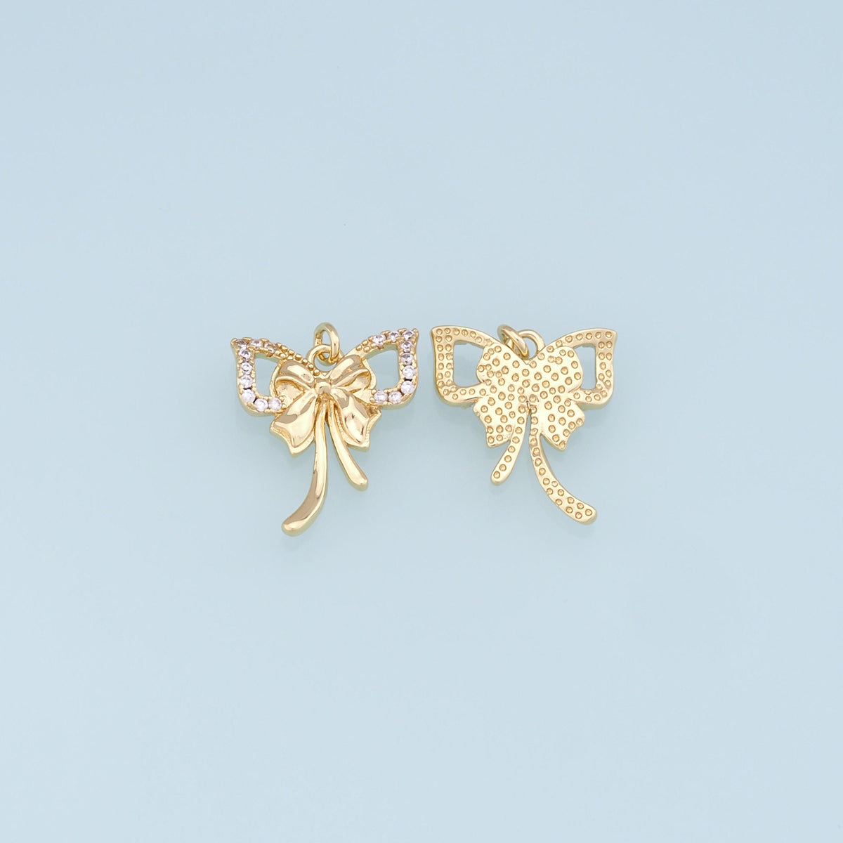 18K Gold Filled Bow CZ Charm Pendant for Jewelry Making
