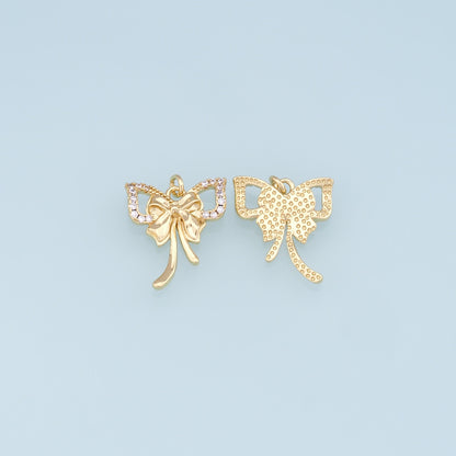 18K Gold Filled Bow CZ Charm Pendant for Jewelry Making