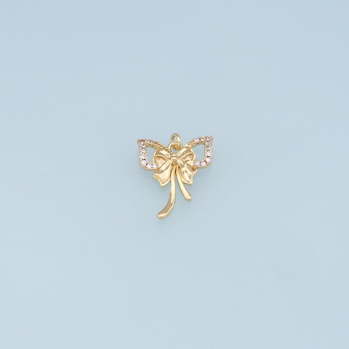 18K Gold Filled Bow CZ Charm Pendant for Jewelry Making