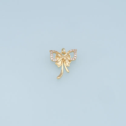 18K Gold Filled Bow CZ Charm Pendant for Jewelry Making