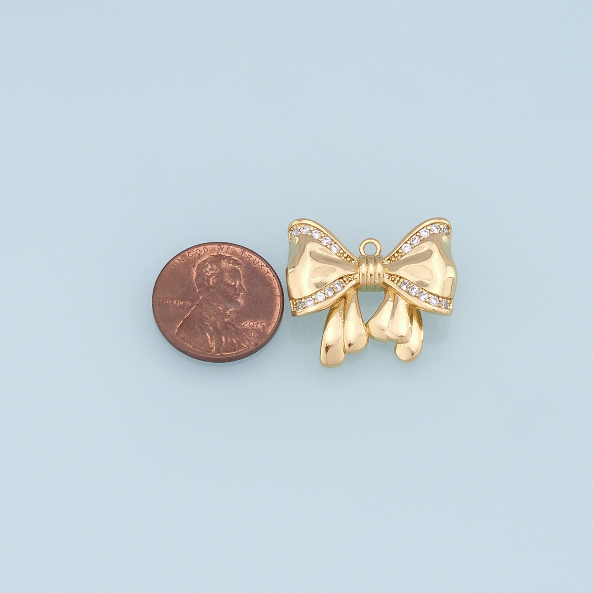 18K Gold Filled Bow CZ Charm Pendant for Jewelry Making
