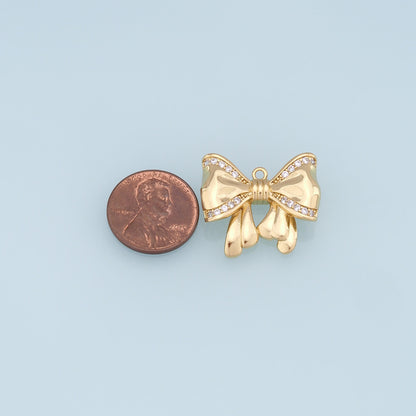 18K Gold Filled Bow CZ Charm Pendant for Jewelry Making