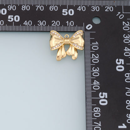 18K Gold Filled Bow CZ Charm Pendant for Jewelry Making