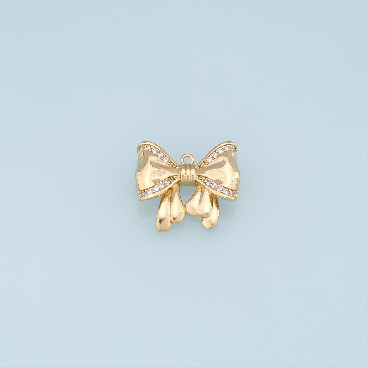 18K Gold Filled Bow CZ Charm Pendant for Jewelry Making