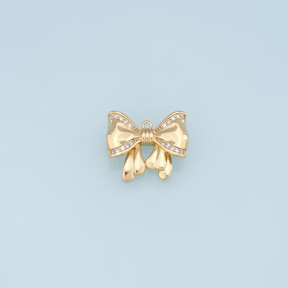 18K Gold Filled Bow CZ Charm Pendant for Jewelry Making