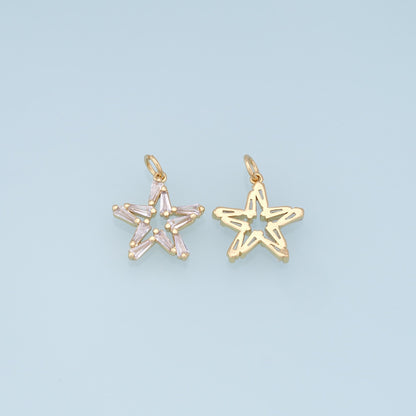 18K Gold Filled Star Pendant,Micro Pave Star Charm Bracelet Necklace for DIY Jewelry Making Supply