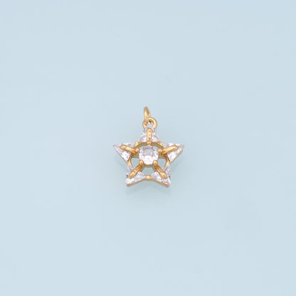 18K Gold Filled Star Pendant,Micro Pave Star Charm Bracelet Necklace for DIY Jewelry Making Supply