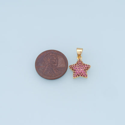18K Gold Filled Star Pendant,CZ Micro Pave Star Charm Bracelet Necklace for DIY Jewelry Making Supply