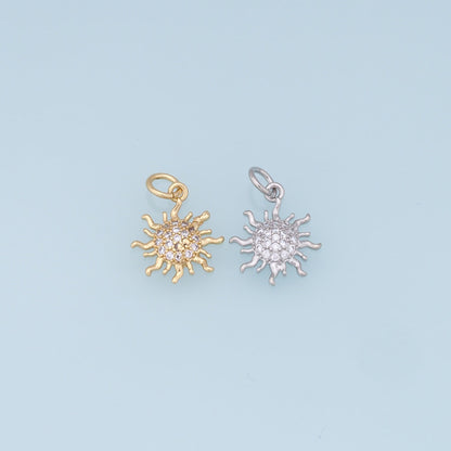 Gold CZ Sun Charms,18K Gold Filled Sun Pendant,celestial  Charm Bracelet Necklace for DIY Jewelry Making Supply
