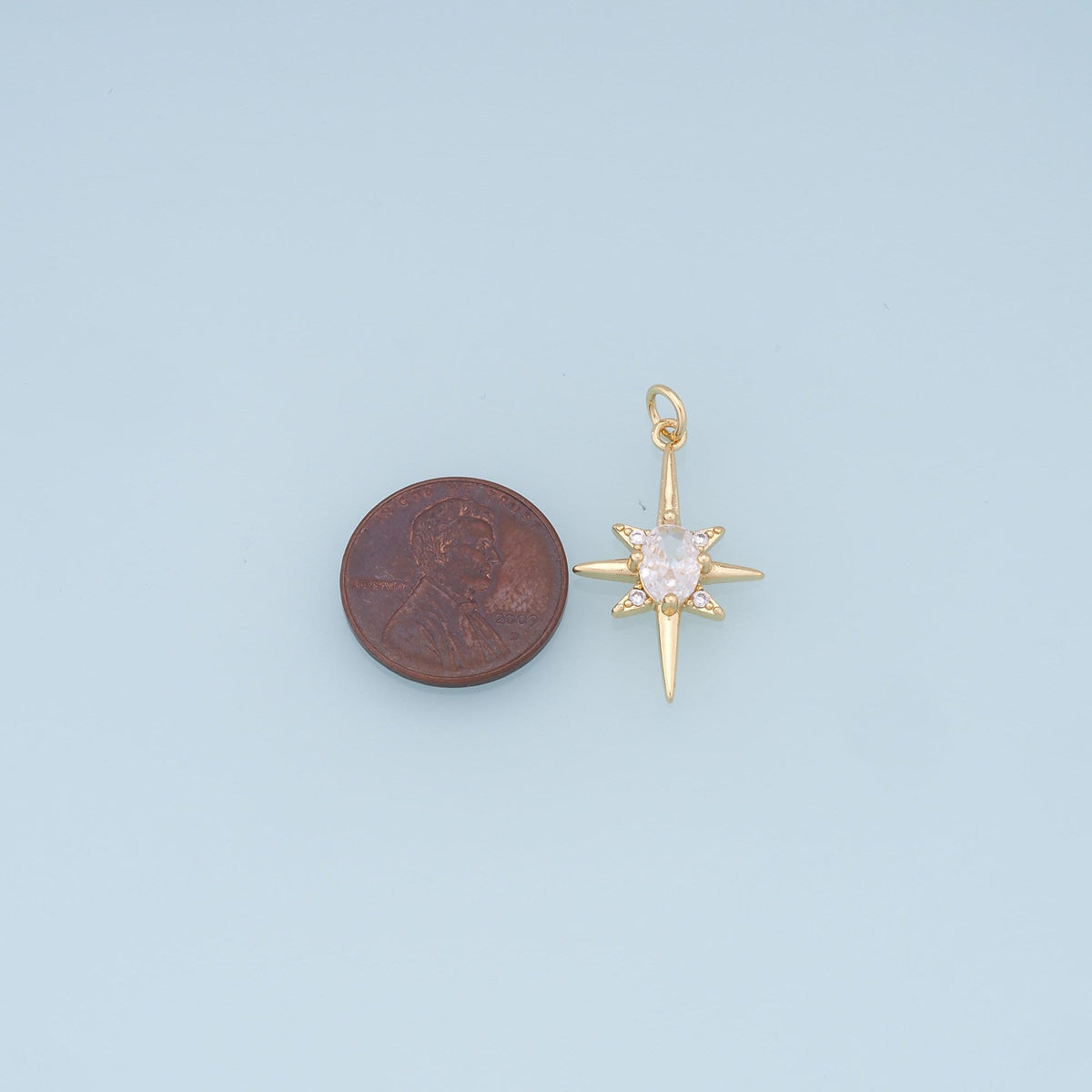 Gold Star Charms,18K Gold Filled Starburst Pendant,CZ North Star Charm Bracelet Necklace for DIY Jewelry Making Supply
