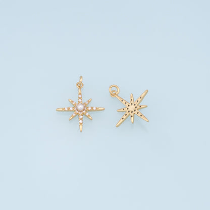 Gold Star Charms,18K Gold Filled Starburst Pendant,CZ North Star Charm Bracelet Necklace for DIY Jewelry Making Supply