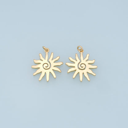 Gold Sun Charms,18K Gold Filled Sun Pendant,celestial  Charm Bracelet Necklace for DIY Jewelry Making Supply