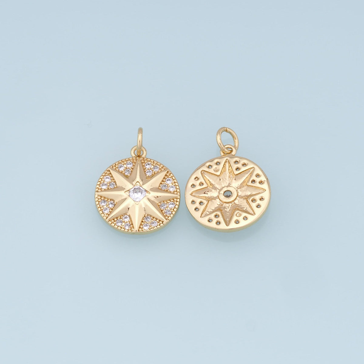 Gold Star Charms,18K Gold Filled Starburst Pendant,CZ North Star Charm Bracelet Necklace for DIY Jewelry Making Supply