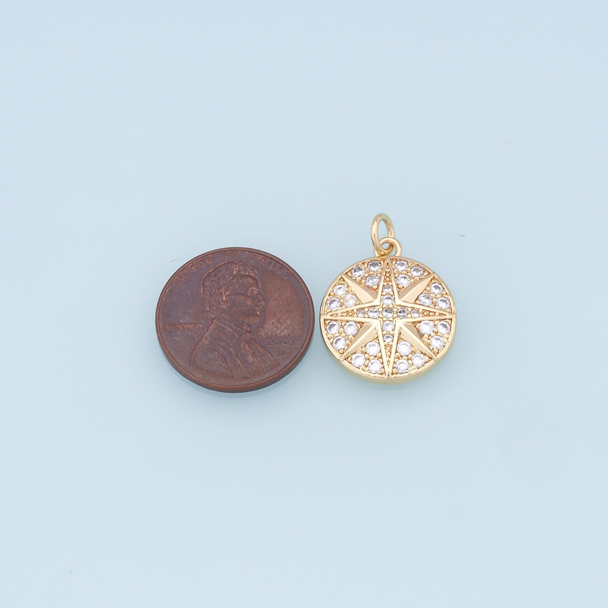 Gold Star Charms,18K Gold Filled Starburst Pendant,CZ North Star Charm Bracelet Necklace for DIY Jewelry Making Supply
