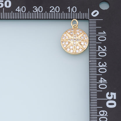 Gold Star Charms,18K Gold Filled Starburst Pendant,CZ North Star Charm Bracelet Necklace for DIY Jewelry Making Supply