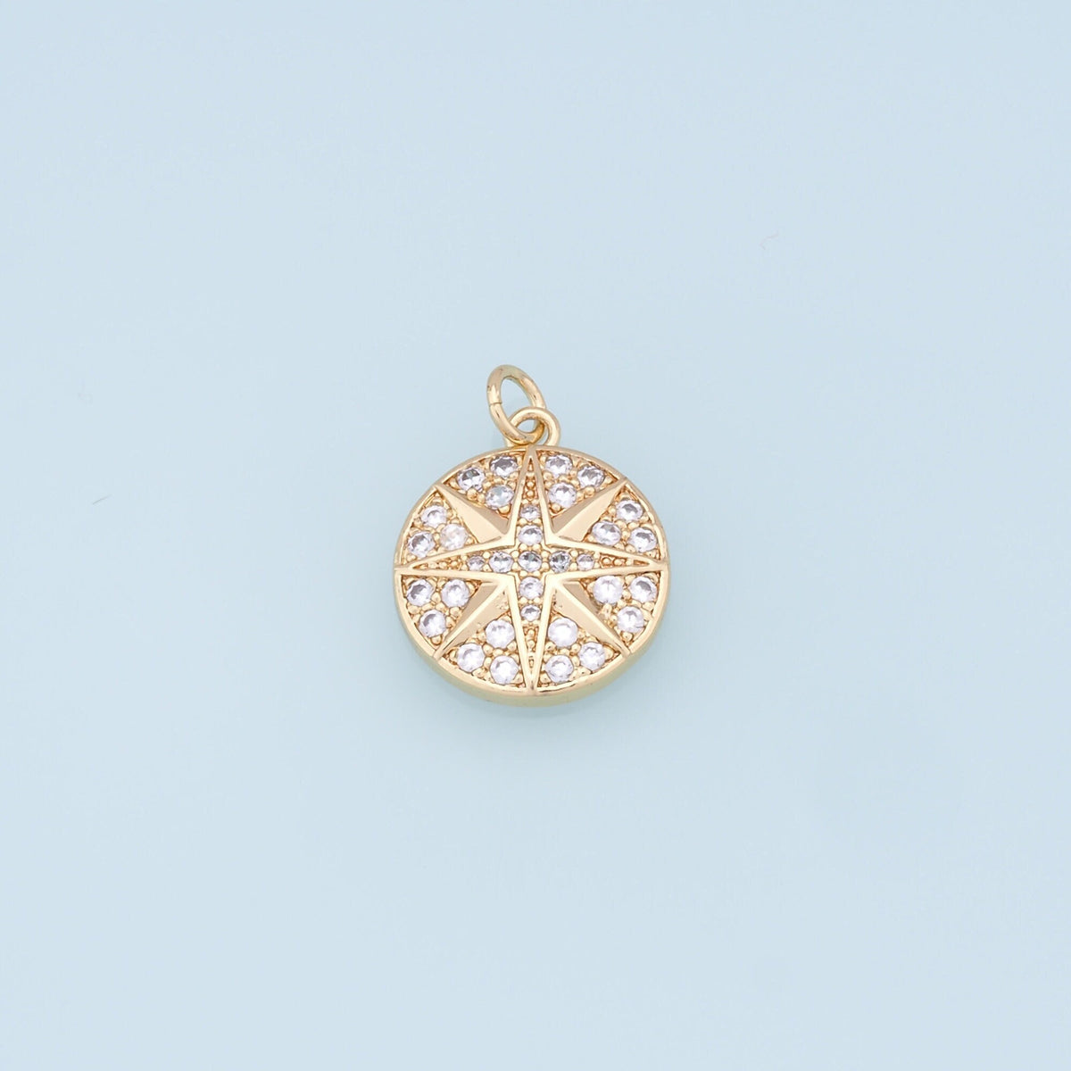 Gold Star Charms,18K Gold Filled Starburst Pendant,CZ North Star Charm Bracelet Necklace for DIY Jewelry Making Supply