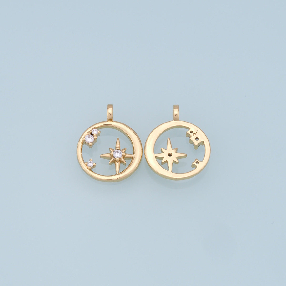 Gold Star Charms,18K Gold Filled Starburst Pendant,CZ North Star Charm Bracelet Necklace for DIY Jewelry Making Supply