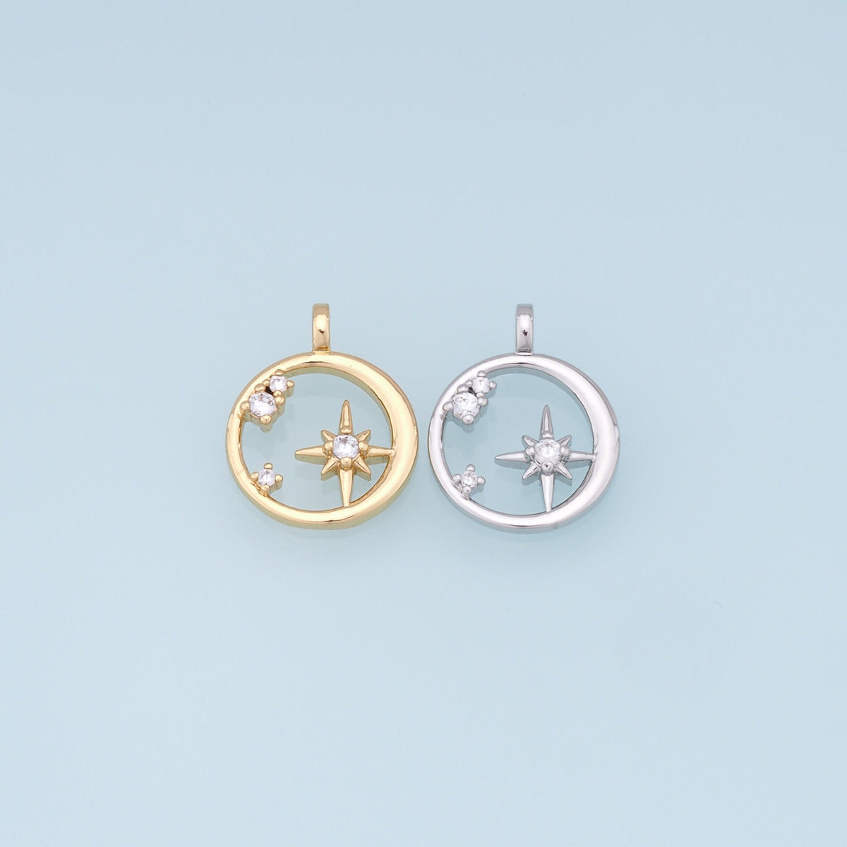 Gold Star Charms,18K Gold Filled Starburst Pendant,CZ North Star Charm Bracelet Necklace for DIY Jewelry Making Supply