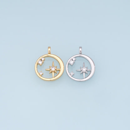 Gold Star Charms,18K Gold Filled Starburst Pendant,CZ North Star Charm Bracelet Necklace for DIY Jewelry Making Supply