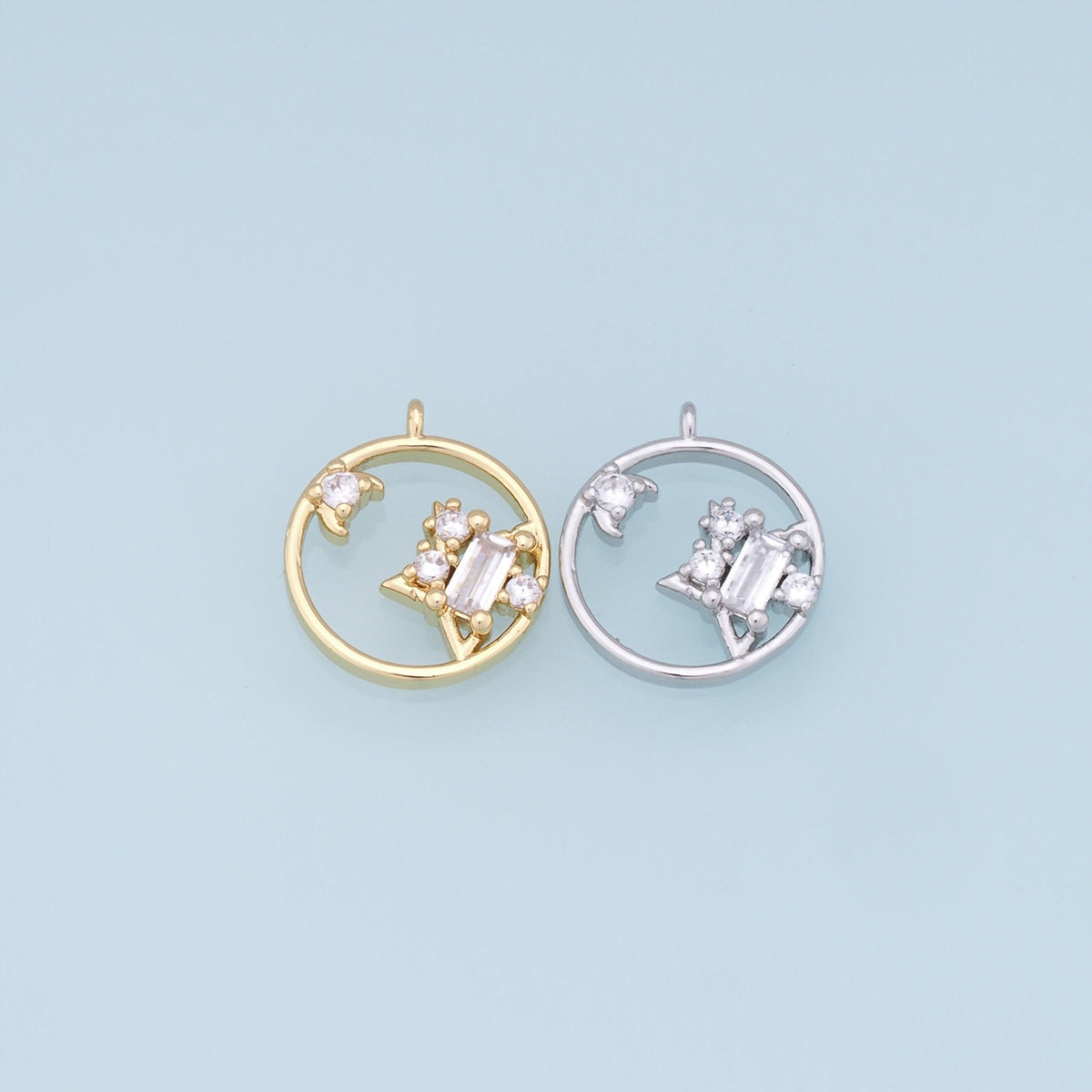 Gold Moon Star Charms,18K Gold Filled CZ Sun Pendant,Celestial Charm Bracelet Necklace for DIY Jewelry Making Supply