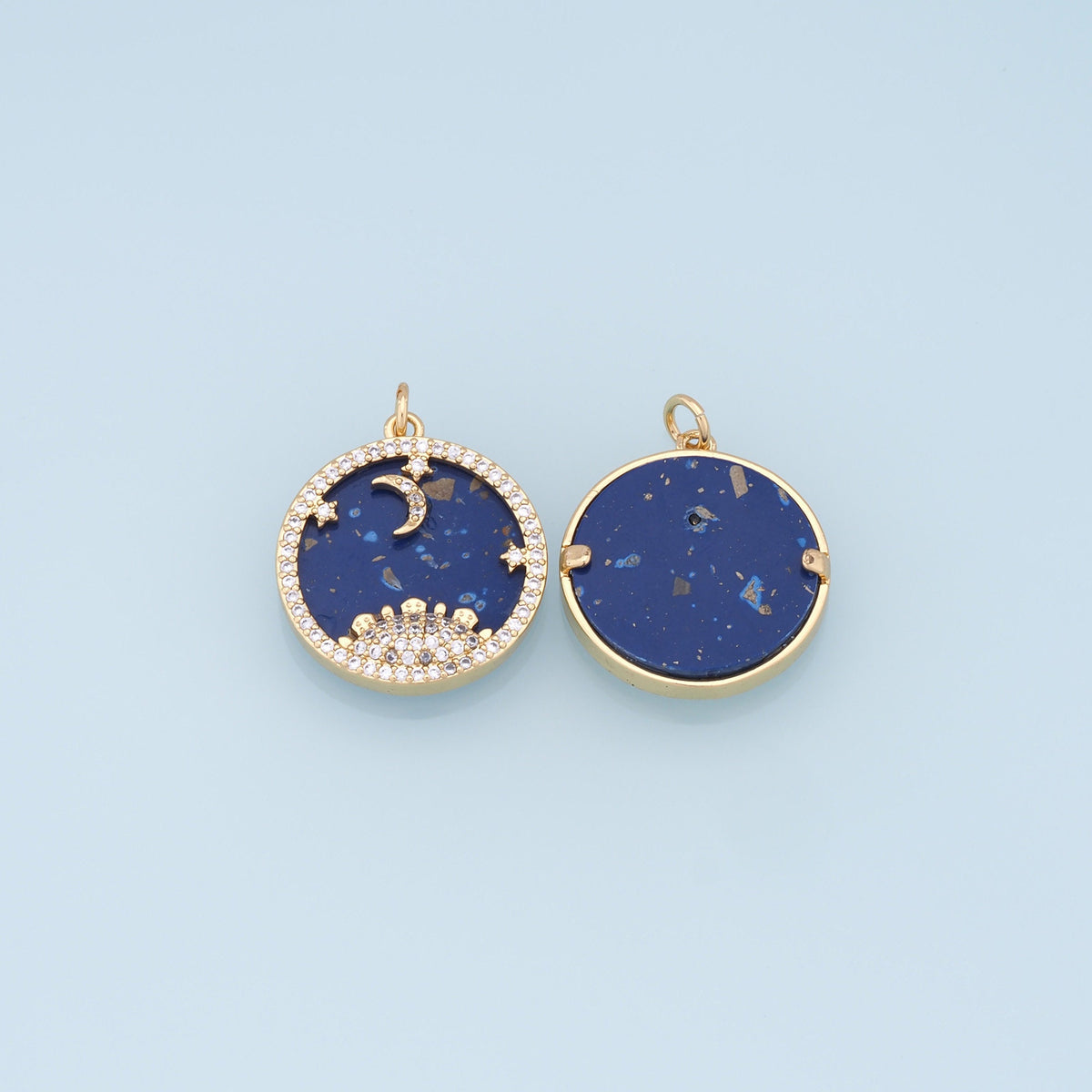 Gold Moon Star Charms,18K Gold Filled CZ Sun Pendant,Celestial Charm Bracelet Necklace for DIY Jewelry Making Supply