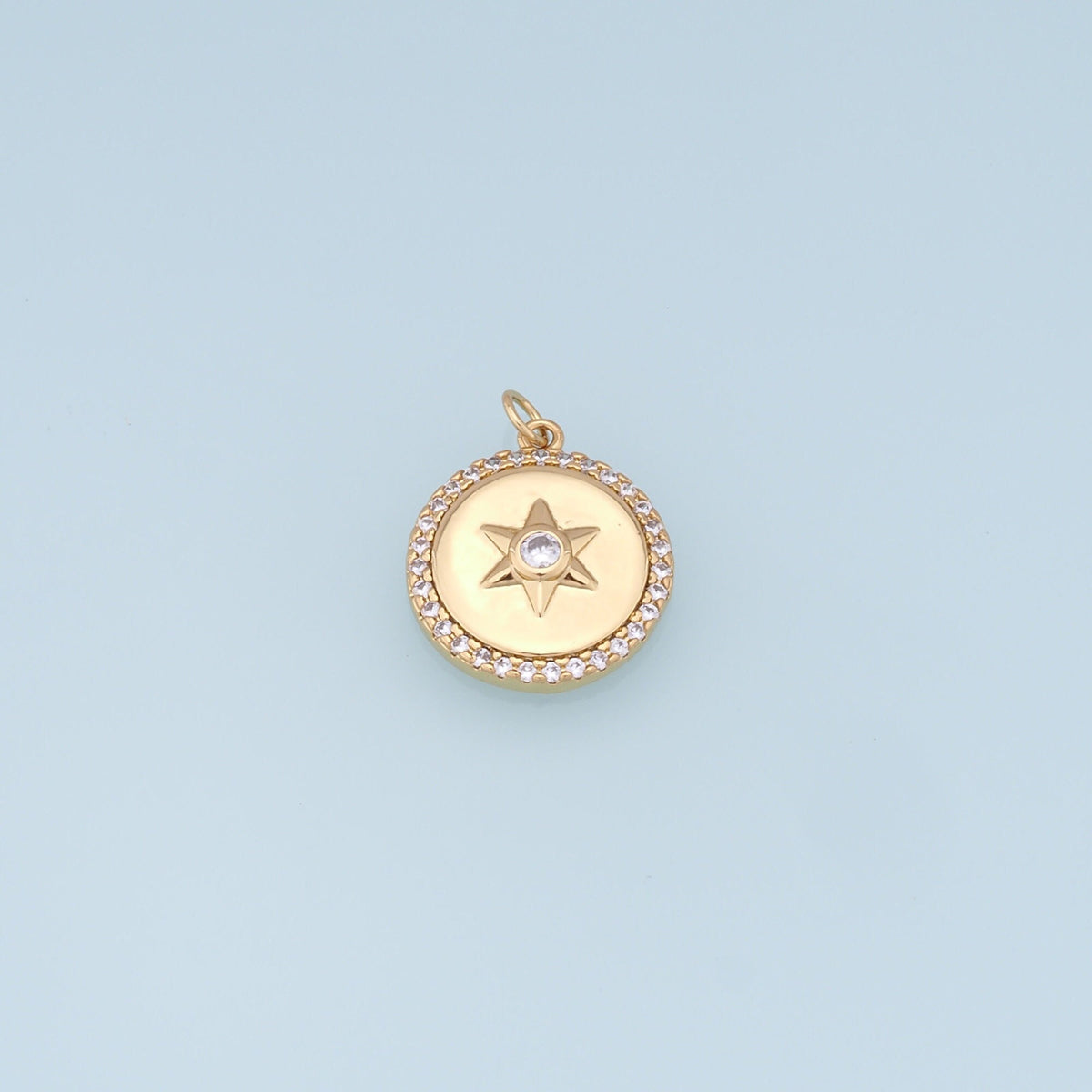 Gold Star Charms,18K Gold Filled Starburst Pendant,CZ North Star Charm Bracelet Necklace for DIY Jewelry Making Supply