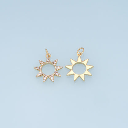 18K Gold Filled Sun CZ Charm Pendant for Jewelry Making