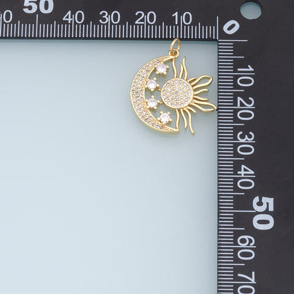 Gold Moon Star Charms,18K Gold Filled CZ Sun Pendant,Celestial Charm Bracelet Necklace for DIY Jewelry Making Supply