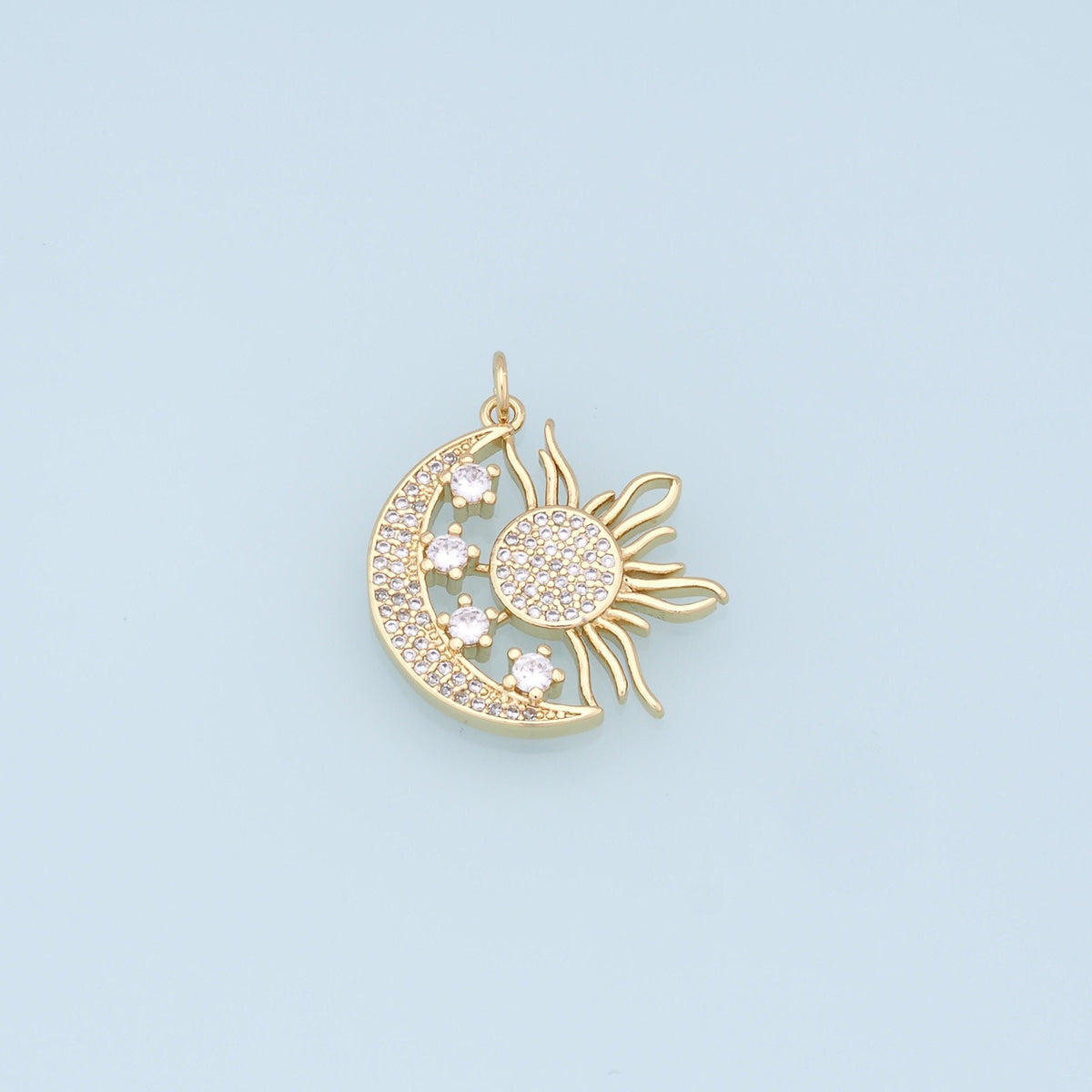 Gold Moon Star Charms,18K Gold Filled CZ Sun Pendant,Celestial Charm Bracelet Necklace for DIY Jewelry Making Supply