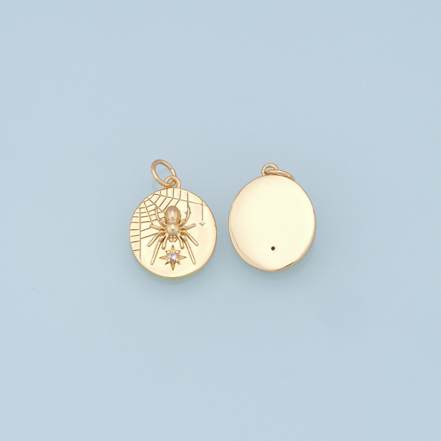 Gold Spider Star Charms,18K Gold Filled Spider Pendant,Round Spider Charm Bracelet Necklace for DIY Jewelry Making Supply