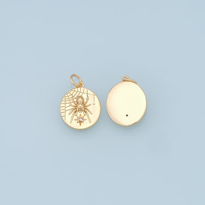 Gold Spider Star Charms,18K Gold Filled Spider Pendant,Round Spider Charm Bracelet Necklace for DIY Jewelry Making Supply