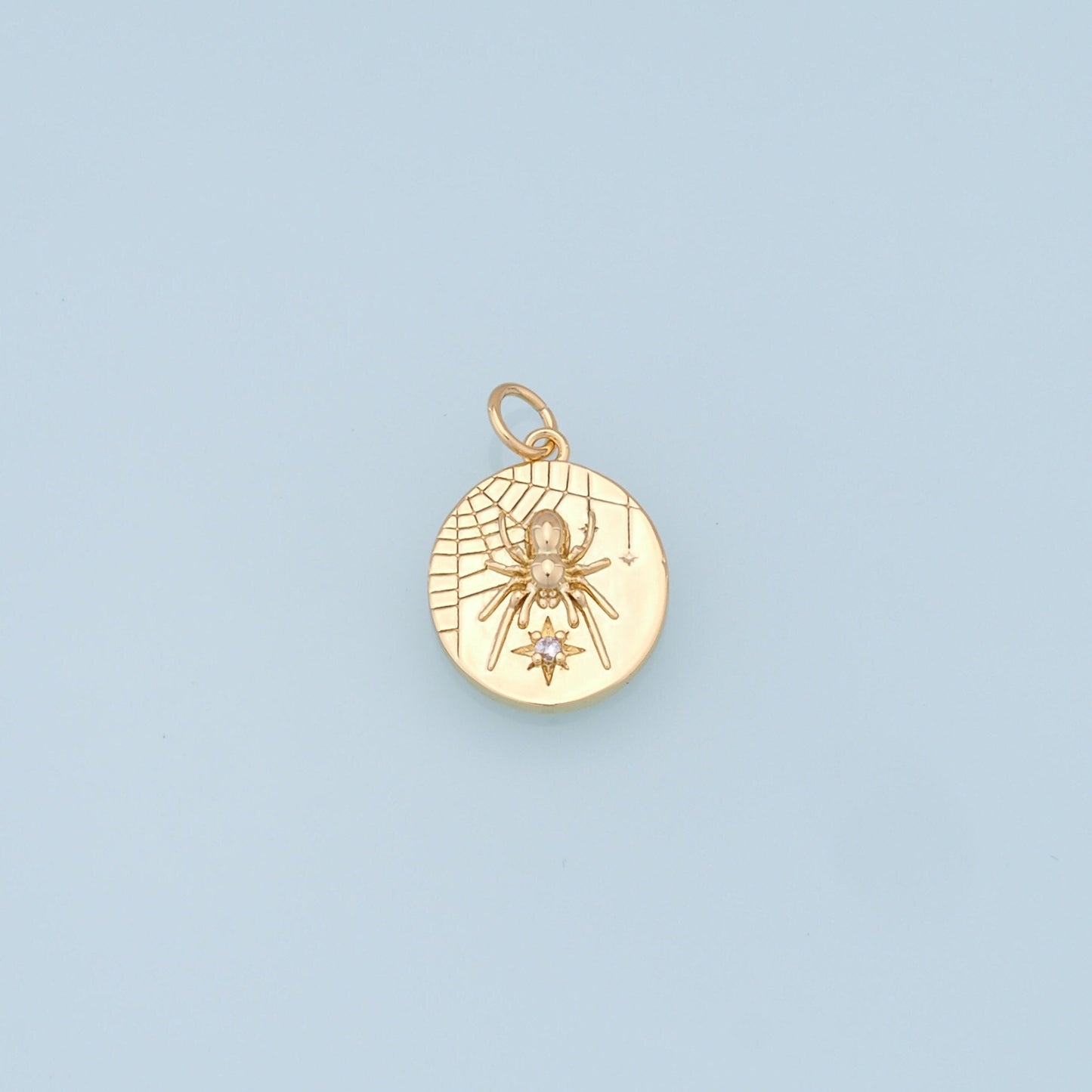 Gold Spider Star Charms,18K Gold Filled Spider Pendant,Round Spider Charm Bracelet Necklace for DIY Jewelry Making Supply
