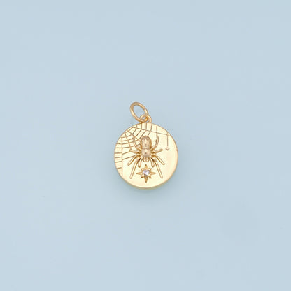 Gold Spider Star Charms,18K Gold Filled Spider Pendant,Round Spider Charm Bracelet Necklace for DIY Jewelry Making Supply