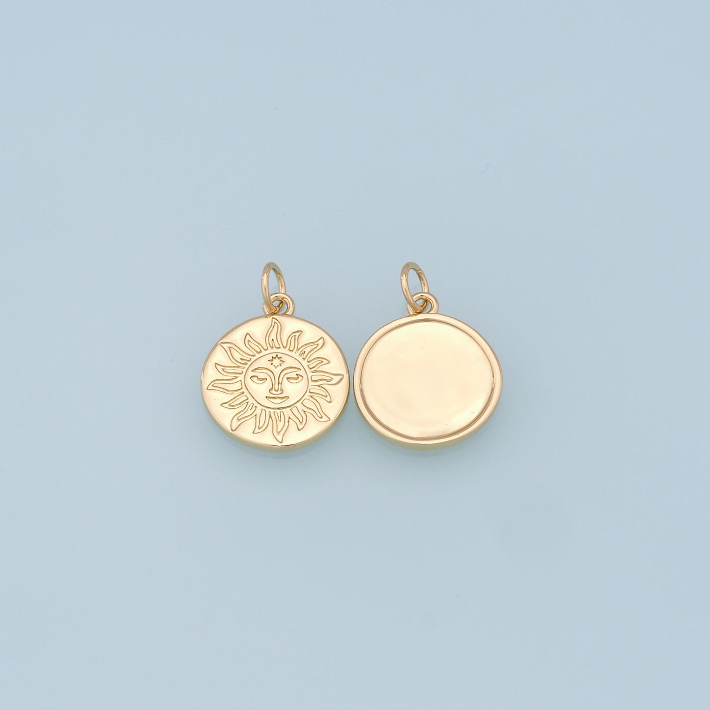 Gold Sun Charms,18K Gold Filled Round Pendant,Celestial Charm Bracelet Necklace for DIY Jewelry Making Supply