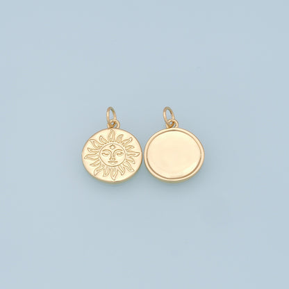 Gold Sun Charms,18K Gold Filled Round Pendant,Celestial Charm Bracelet Necklace for DIY Jewelry Making Supply