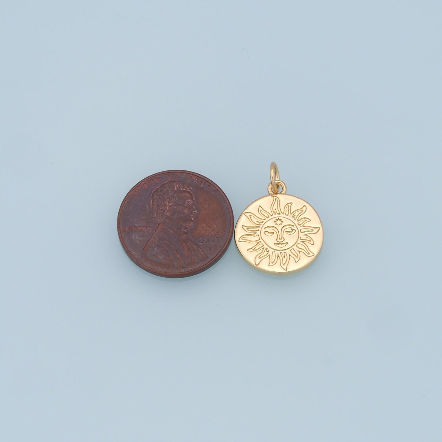 Gold Sun Charms,18K Gold Filled Round Pendant,Celestial Charm Bracelet Necklace for DIY Jewelry Making Supply