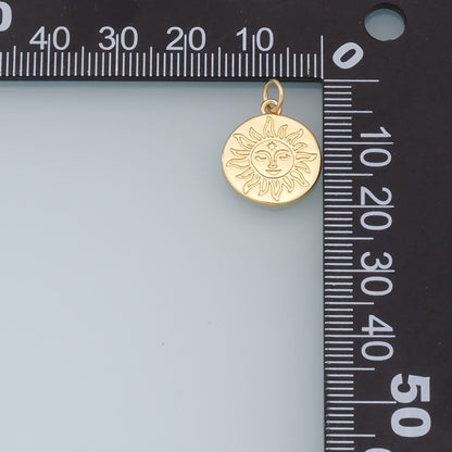Gold Sun Charms,18K Gold Filled Round Pendant,Celestial Charm Bracelet Necklace for DIY Jewelry Making Supply