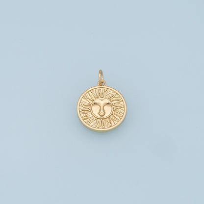 Gold Sun Charms,18K Gold Filled Round Pendant,Celestial Charm Bracelet Necklace for DIY Jewelry Making Supply