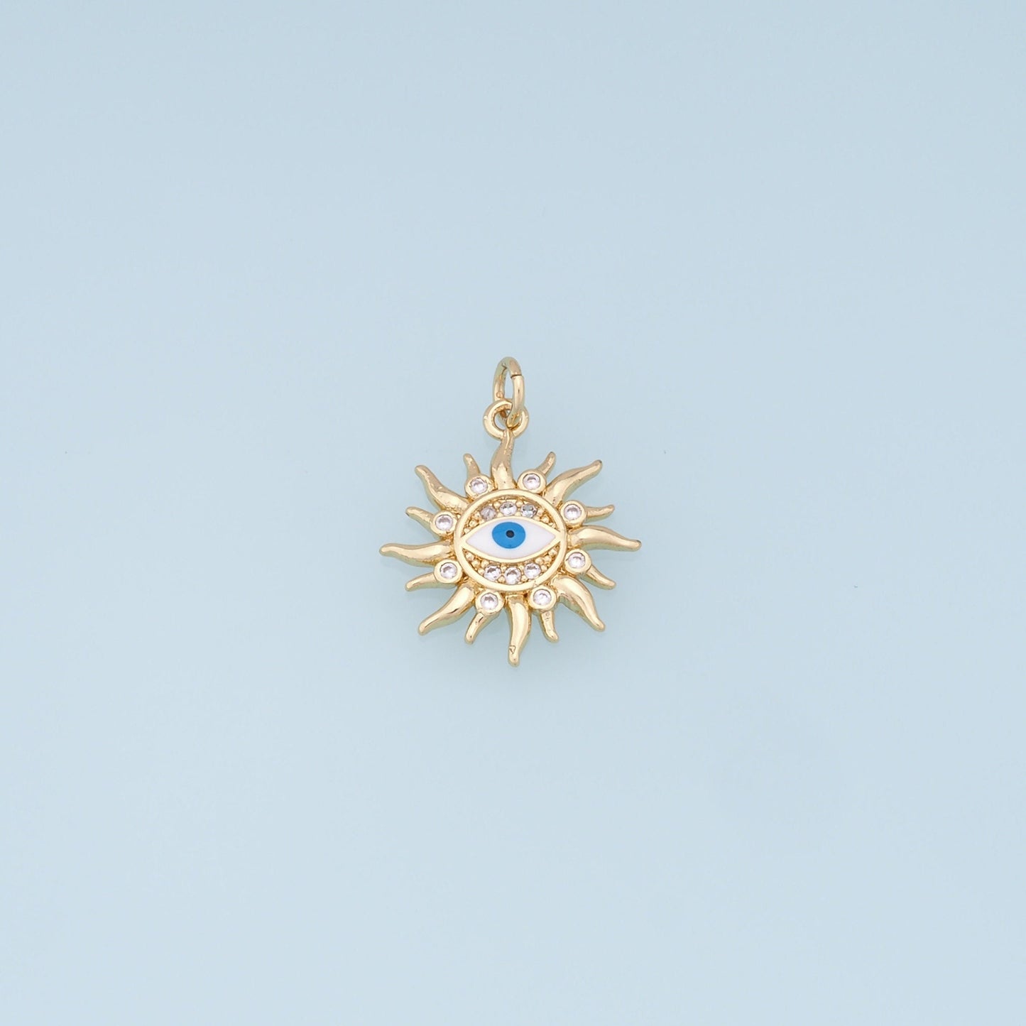 Gold Sun Evil Eye Charms,18K Gold Filled Sun Pendant,Blue Evil Eye Charm Bracelet Necklace for DIY Jewelry Making Supply