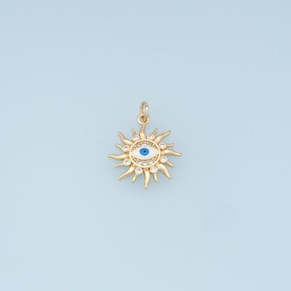 Gold Sun Evil Eye Charms,18K Gold Filled Sun Pendant,Blue Evil Eye Charm Bracelet Necklace for DIY Jewelry Making Supply