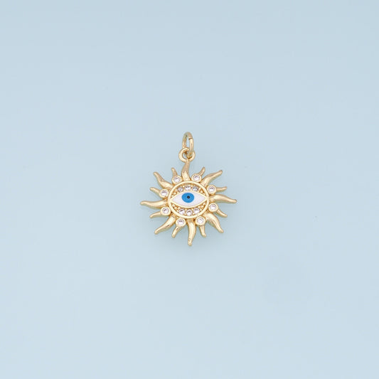 Gold Sun Evil Eye Charms,18K Gold Filled Sun Pendant,Blue Evil Eye Charm Bracelet Necklace for DIY Jewelry Making Supply