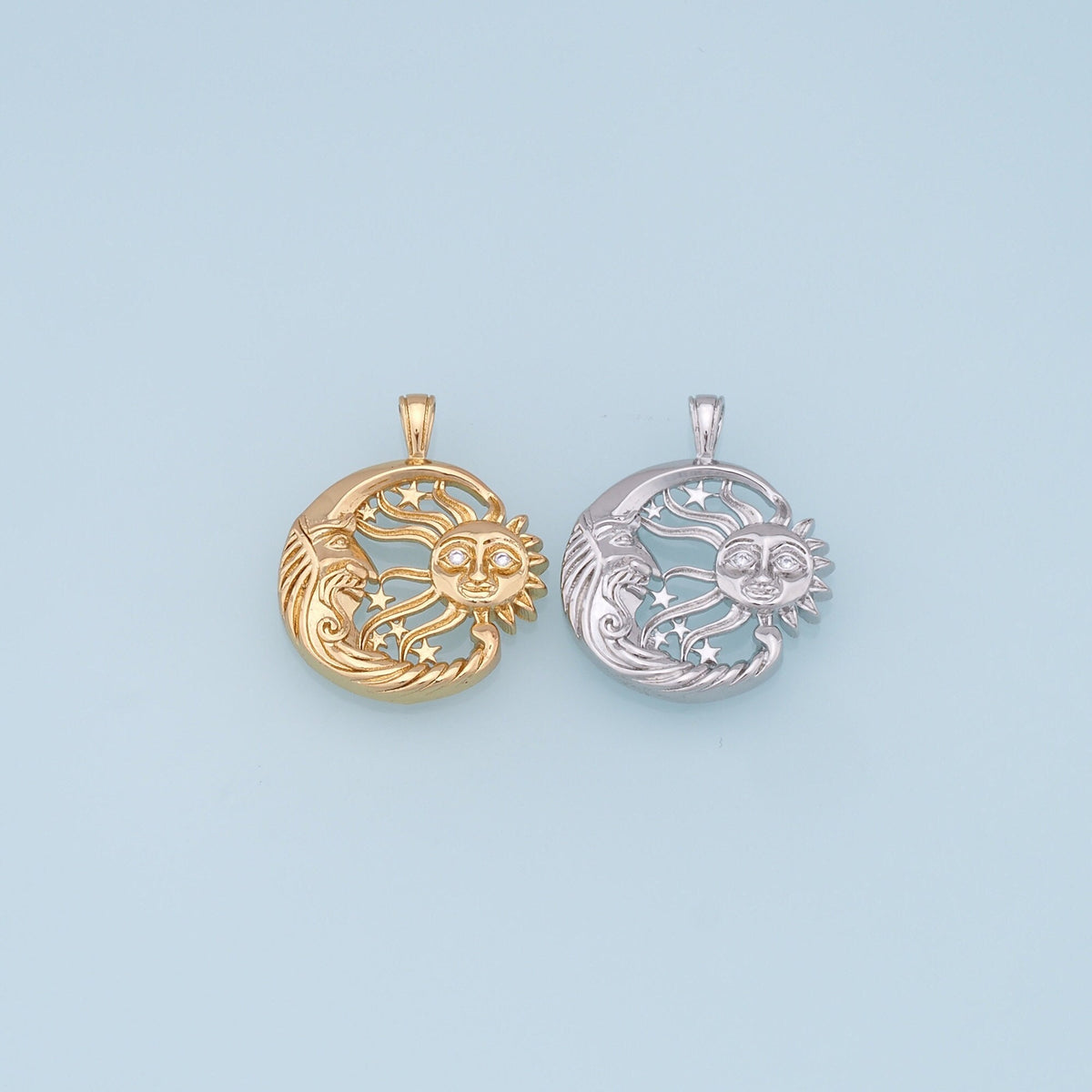 Gold Moon Sun Charms,18K Gold Filled Sun Pendant,Celestial Charm Bracelet Necklace for DIY Jewelry Making Supply
