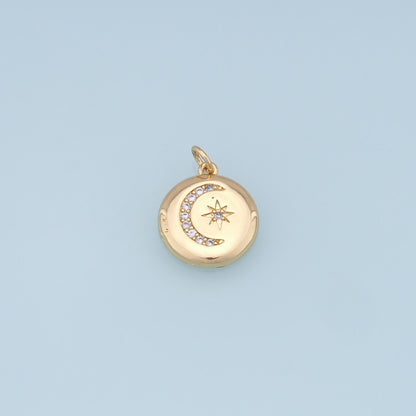 Gold Moon Star Charms,18K Gold Filled CZ Sun Pendant,Celestial Charm Bracelet Necklace for DIY Jewelry Making Supply