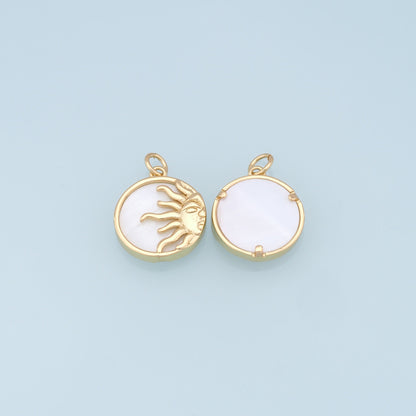 Gold Sun Charms,18K Gold Filled Round Coin Pendant,Sun Charm Bracelet Necklace for DIY Jewelry Making Supply