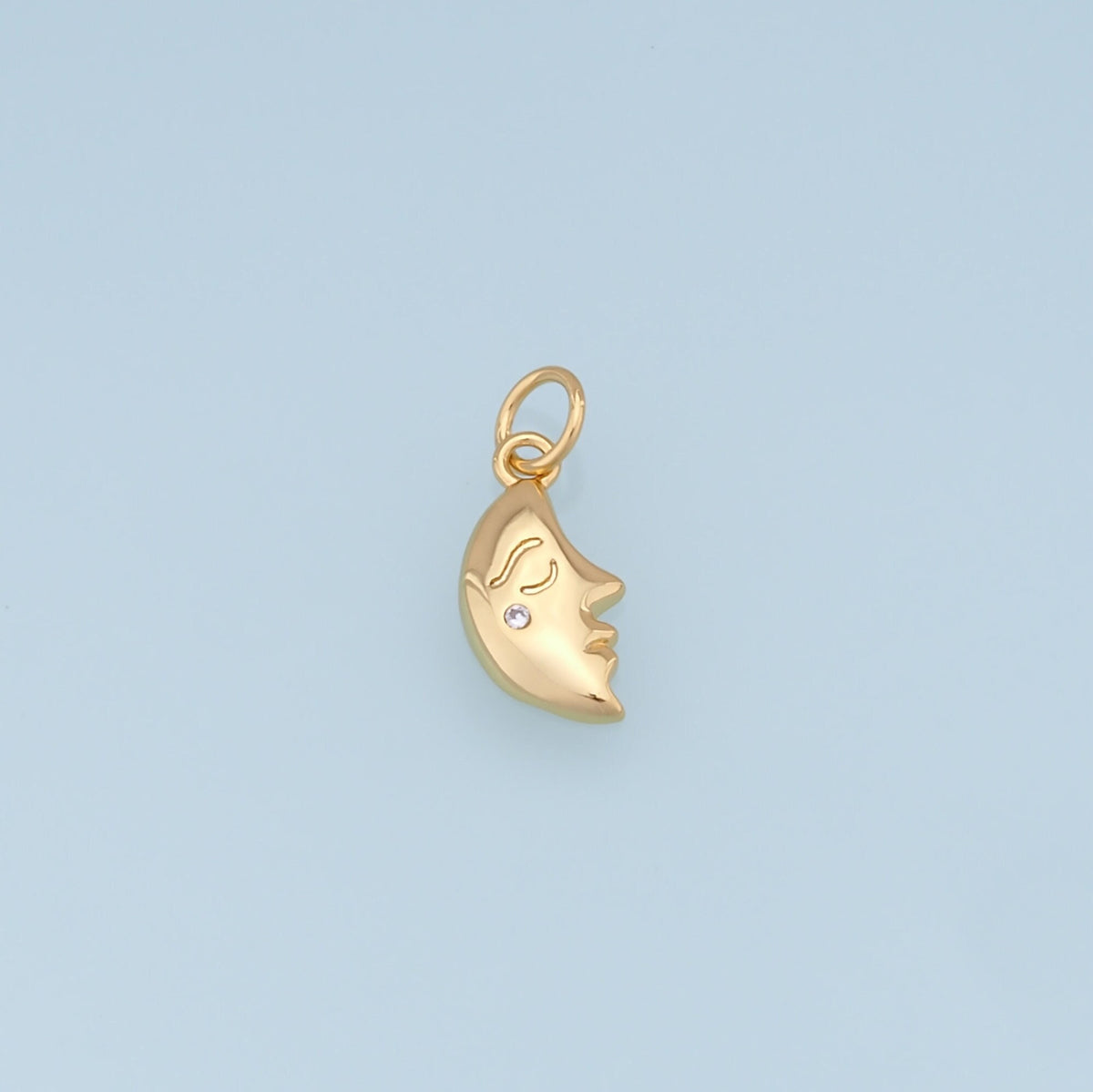 Gold Moon Charms,18K Gold Filled Moon Pendant,CZ Micro Pave Celestial Charm Bracelet Necklace for DIY Jewelry Making Supply
