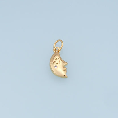 Gold Moon Charms,18K Gold Filled Moon Pendant,CZ Micro Pave Celestial Charm Bracelet Necklace for DIY Jewelry Making Supply