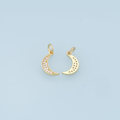 18K Gold Filled Moon CZ Charm Pendant for Jewelry Making