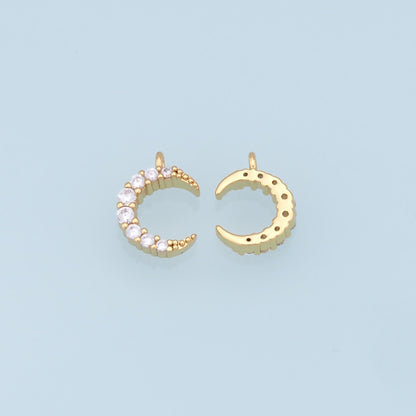 Gold Moon Charms,18K Gold Filled Moon Pendant,CZ Micro Pave Star Charm Bracelet Necklace for DIY Jewelry Making Supply