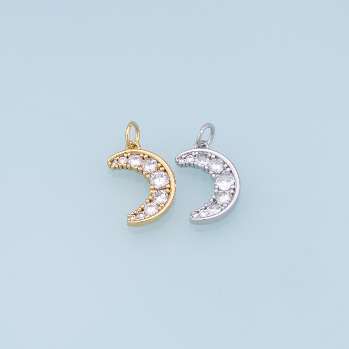 Gold Moon Charms,18K Gold Filled Moon Pendant,CZ Micro Pave Star Charm Bracelet Necklace for DIY Jewelry Making Supply