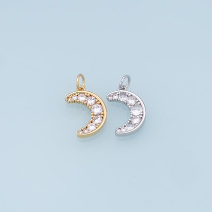 Gold Moon Charms,18K Gold Filled Moon Pendant,CZ Micro Pave Star Charm Bracelet Necklace for DIY Jewelry Making Supply